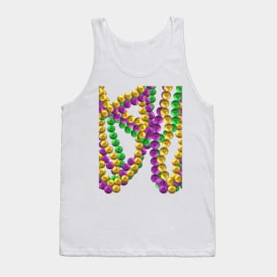 Twisted Mardi Gras bead necklaces in purple, green and gold representing justice, faith and power.  White background. Tank Top